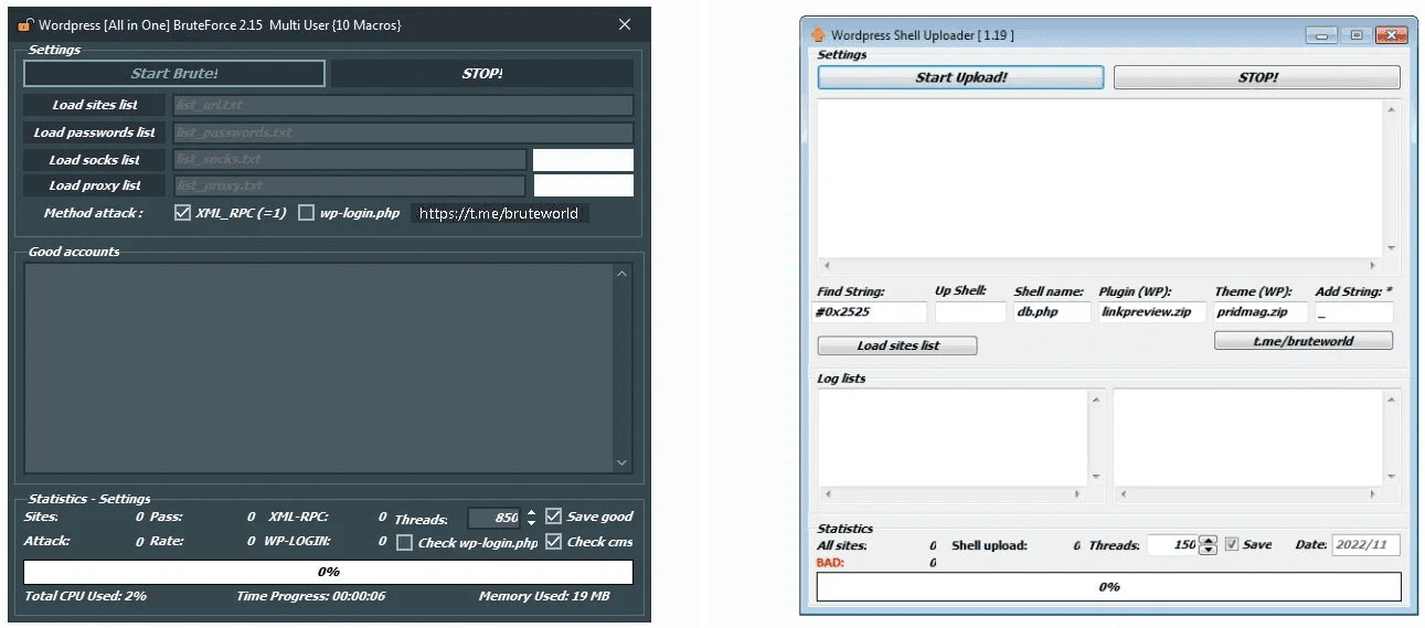 Wordpress All in One Bruteforce (10 macros) v2.15 + Shell Uploader v1.19