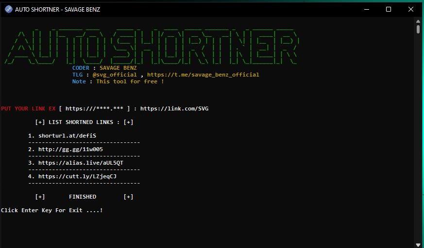 Auto Short Link Tool by Savage Benz
