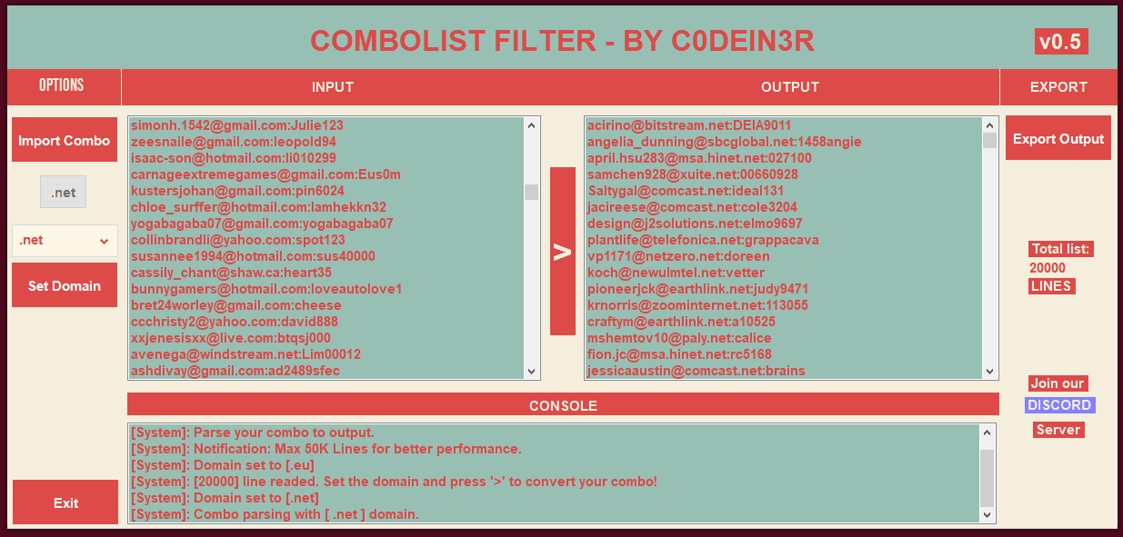 ComboList Parser v5.0 by c0dein3r